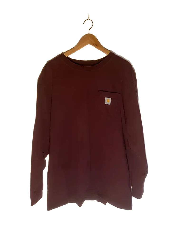 Maroon long-sleeved shirt with chest pocket.
