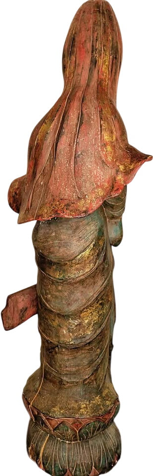 Antique Guan Yin Buddhist Goddess of Mercy Wood Carving Statue