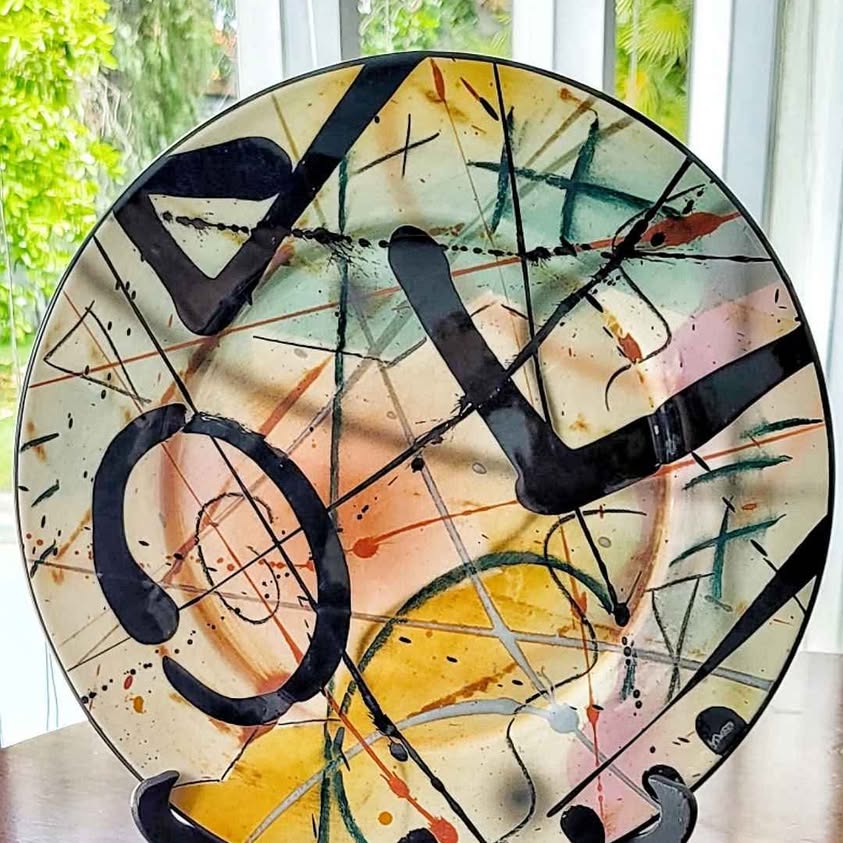 Signed By Rayan. Powerful Mid Century Abstracts in fine decorative plates