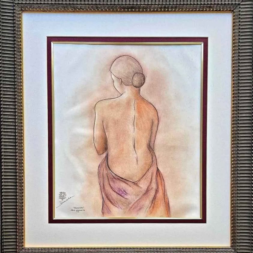 Soft Pastels Technique "Cassandra" nude Torso wraped beautiful colors, original signed By S