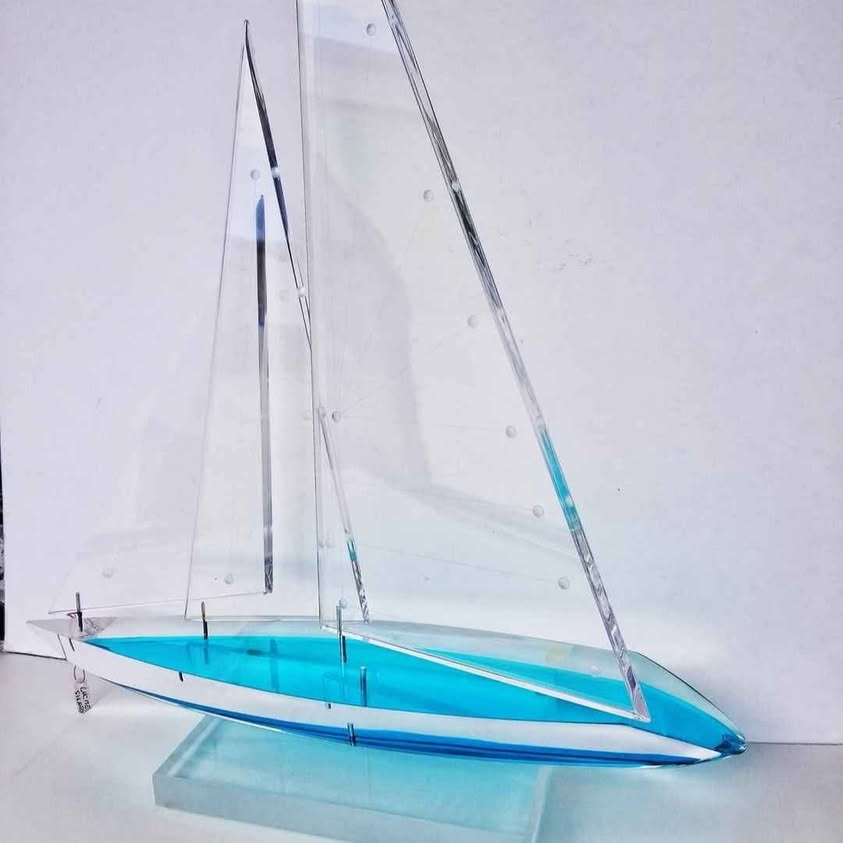 100 % Lucite Beautiful sail boat, signed piece.