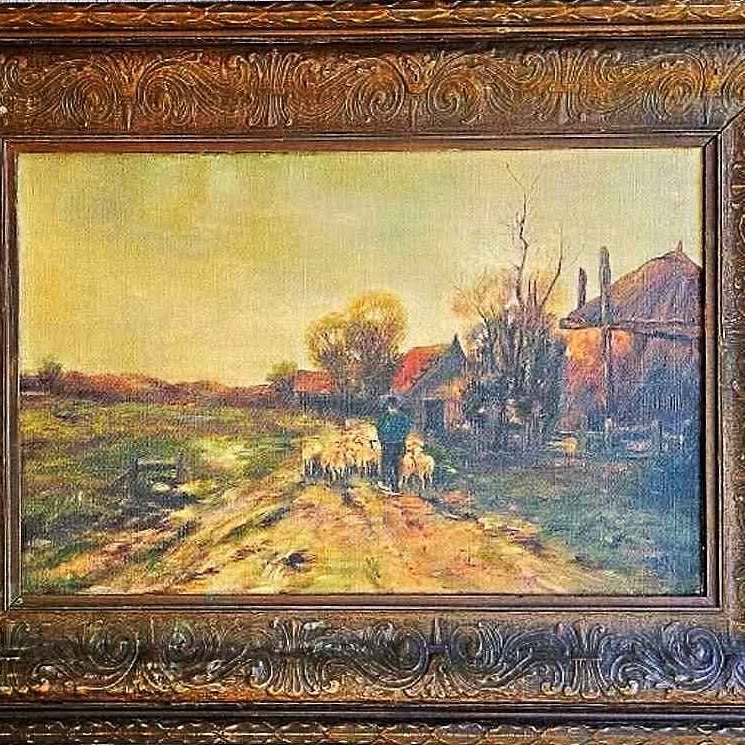 ANTIQUE OIL PAINTING, IN CANVAS, FRAMED, Circa 1850