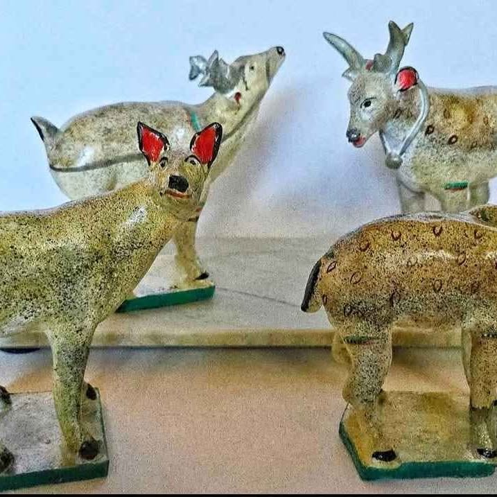 Tlaquepaque Clay Figures c late 1950s of 4 Reindeer