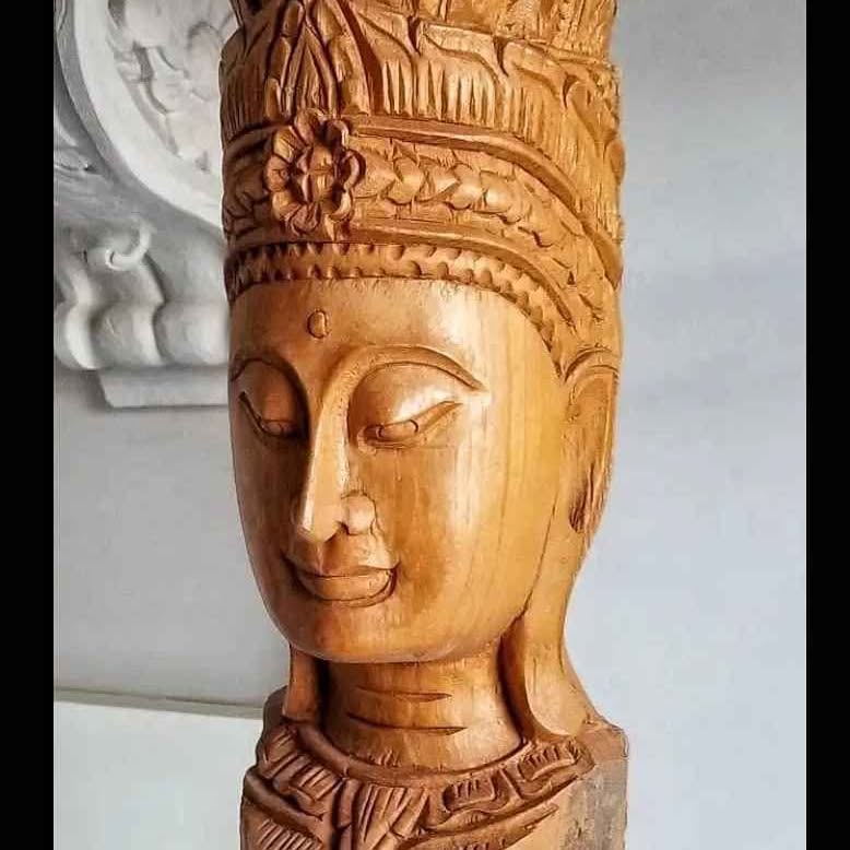 Khmer-style goddess statue Beautiful woodcarving handmade ShouthAsia Art from 1990