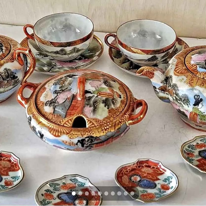 ANTIQUE THE FINEST JAPANESE KUTANI TEA SET (2Prs) 7PCs.