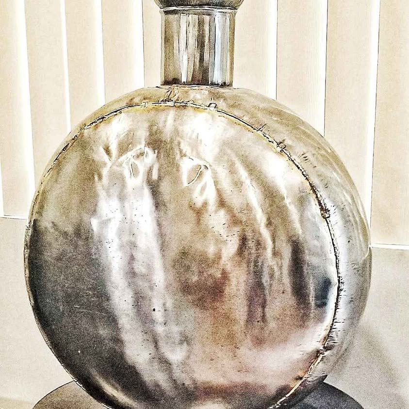 Metal Surahi Decorative Water Vessel, In the brutalist side style.