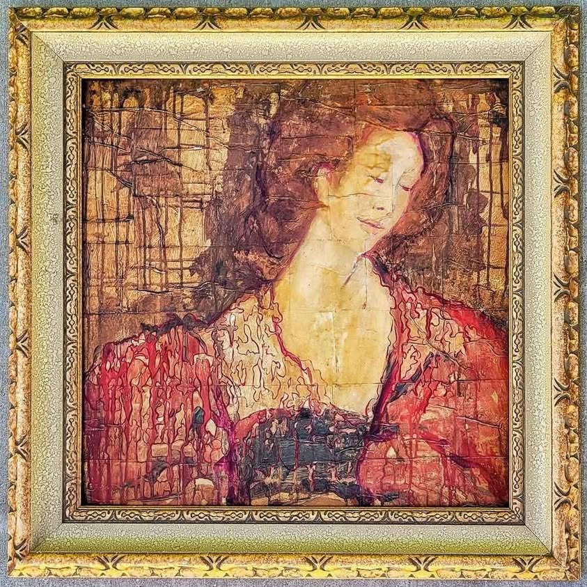 AUTUMN LADY, Large Original oils on rugoso e drenato, fancy italian frame.