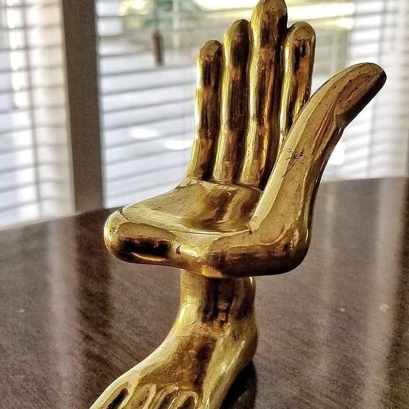 Friedeberg his Iconic small Sculpture Hand_Foot, Gold Leaf, Creator Pedro Friedeberg