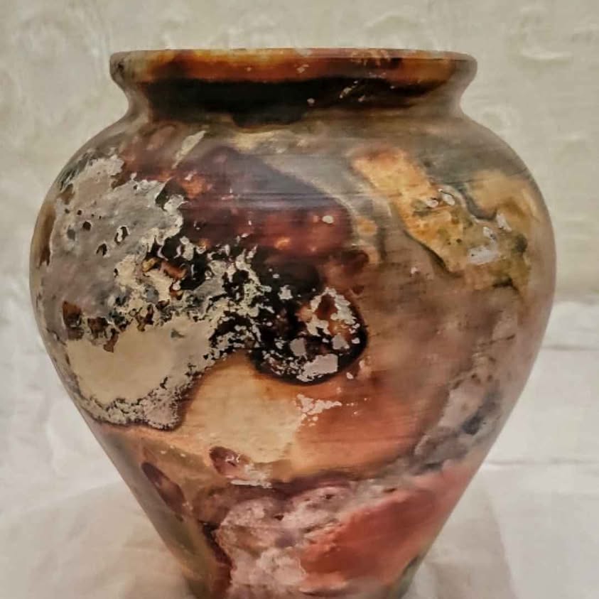 Decorative Saggar Fired Handmade Large Art Deco Vase FIred Wheel Thrown, One of a Kind.
