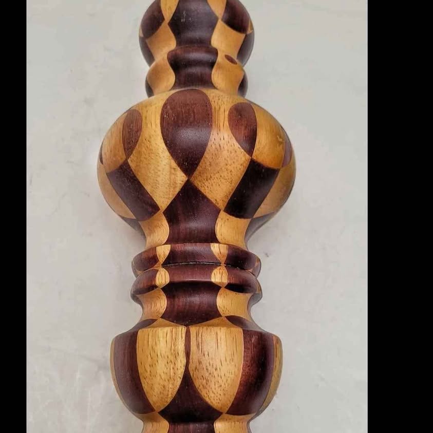 POLAND. Stunning geomertic wood work Candlestick.