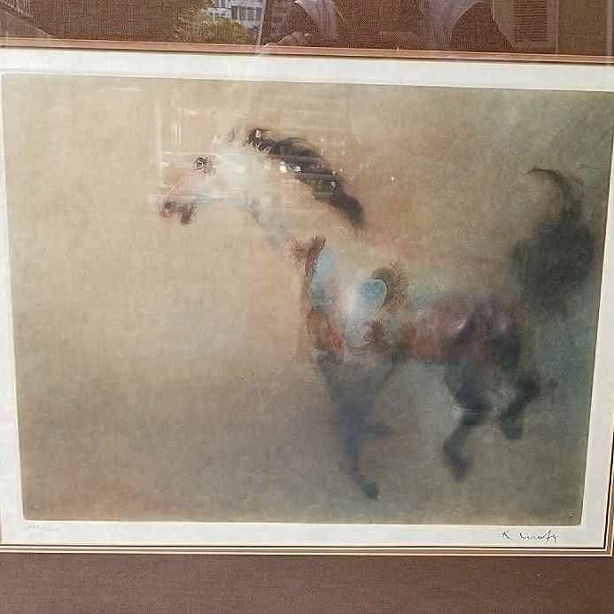 KAIKO MOTI Orignal, framed, signed Aquatint Etching "Mustang" ltd.XXX/LXXV japanese artist