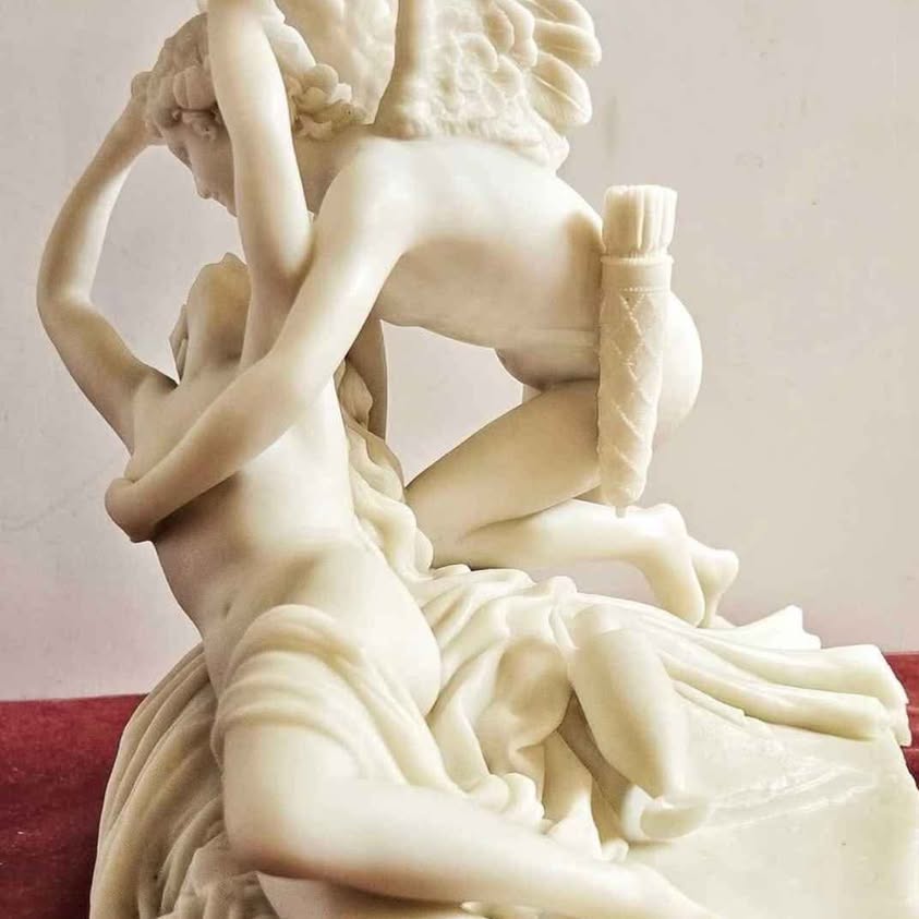 ALABASTER GREEK SCULPTURE, EROS AND PSYCHE Reproduction