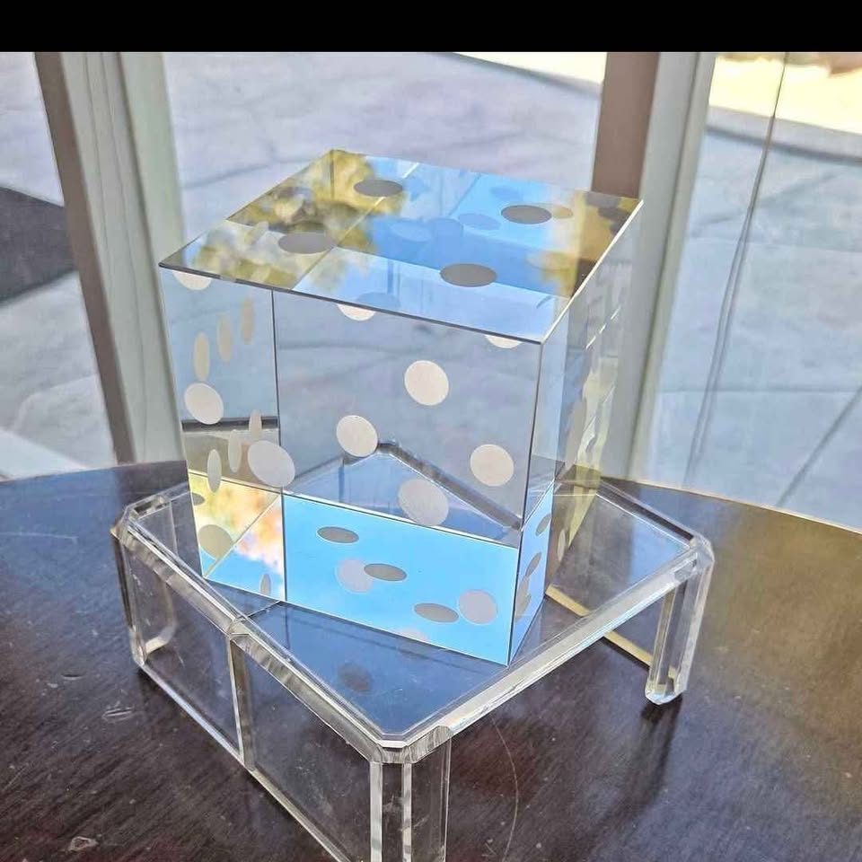 BIG AND HEAVY. MID CENTURY SOLID HEAVY CRYSTAL, STATMENT DICE.