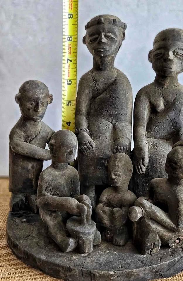 Antique African Royal Family Portrait Wood Carving