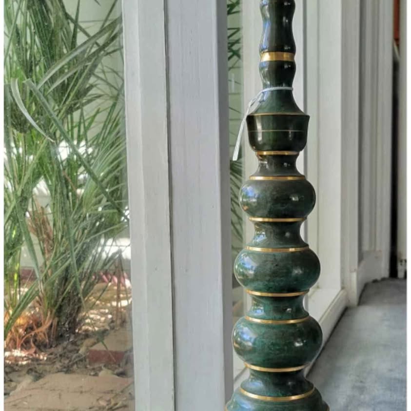 1950s Green & Gold Painted Brass Candlestick