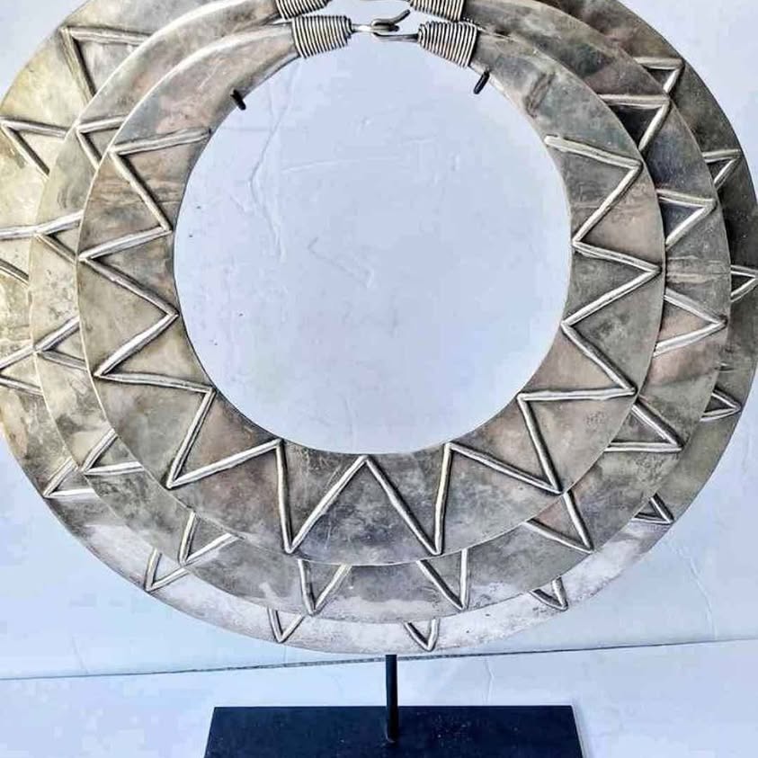 Antique Miao South China Ceremonial/Festivities Silver 3 Necklaces Rings sculptural set.