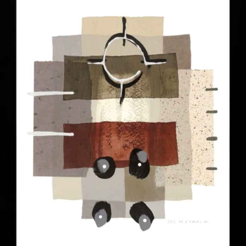 " HORIZONTAL " PG GRAVELE. very nice abstract collage framed printed.