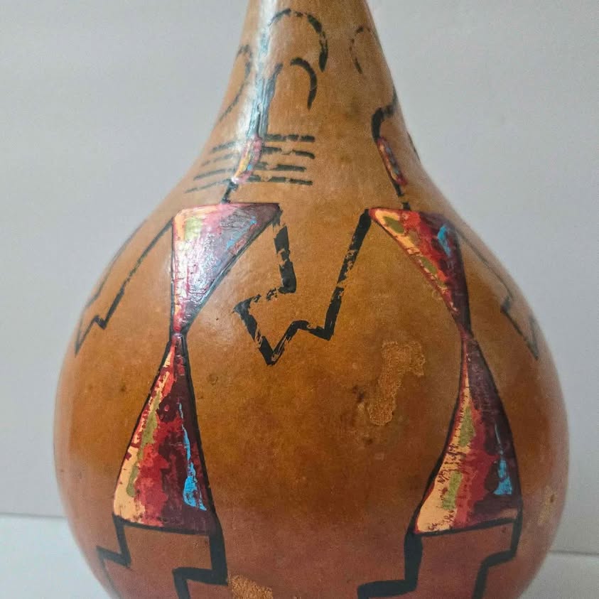 Vintage Native American Hand Carved And Handpainted Gourd Dancing Themed