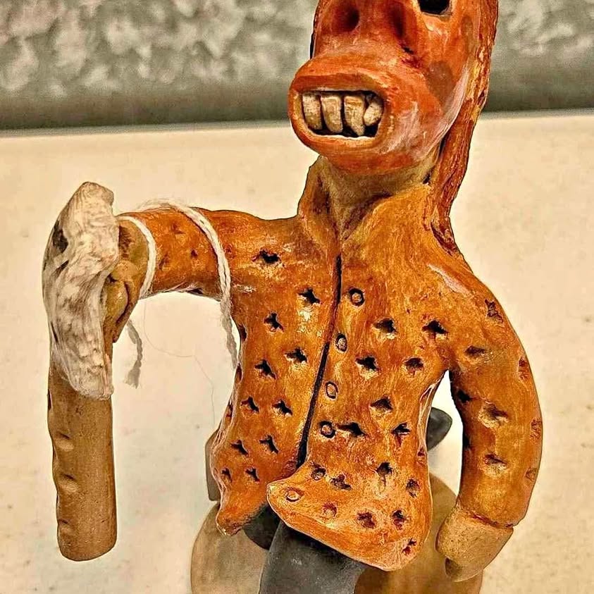 RARE SET OF 5 VERY OLD TASTOANES. ONE OF MOST PRIMITIVE DANCE. UNIQUE OLD MEXICAN FOLK ART IN CLAY.