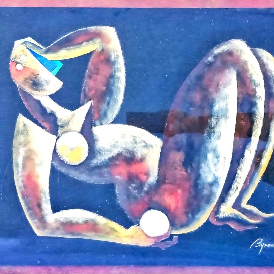 BYRON GALVEZ, " MUJER RECLINADA CON ESFERA" . Original signed framed, R. TAMAYO'S PUPIL.