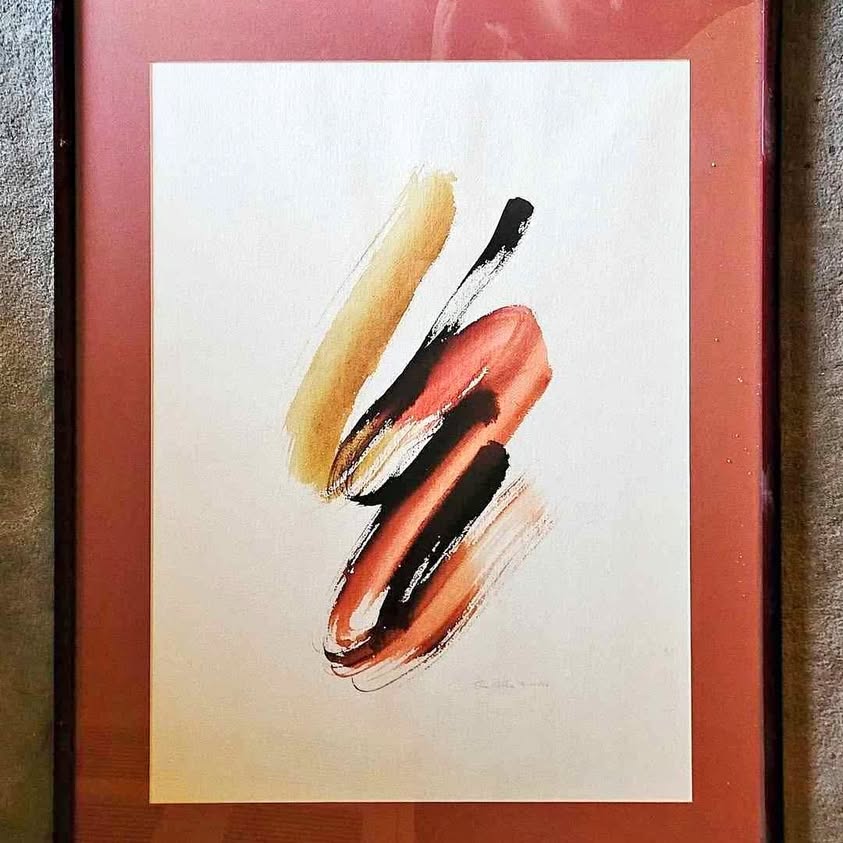 ORIGINAL FRAMED ABSTRACT. Minimalistic BRUSH strokes. Great Colors. The bright Ribbon Suite.