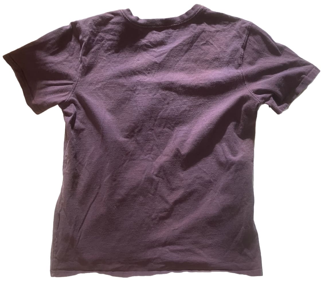 A plain, short-sleeved, crew-neck purple t-shirt.