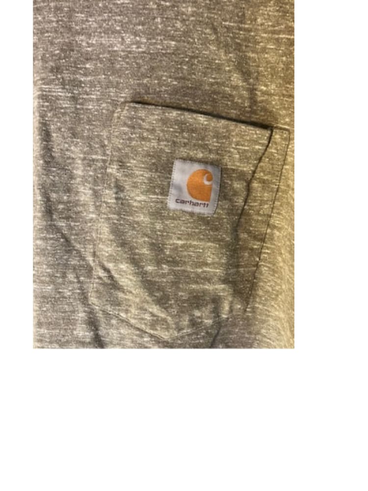 Heather gray Carhartt t-shirt with a pocket.