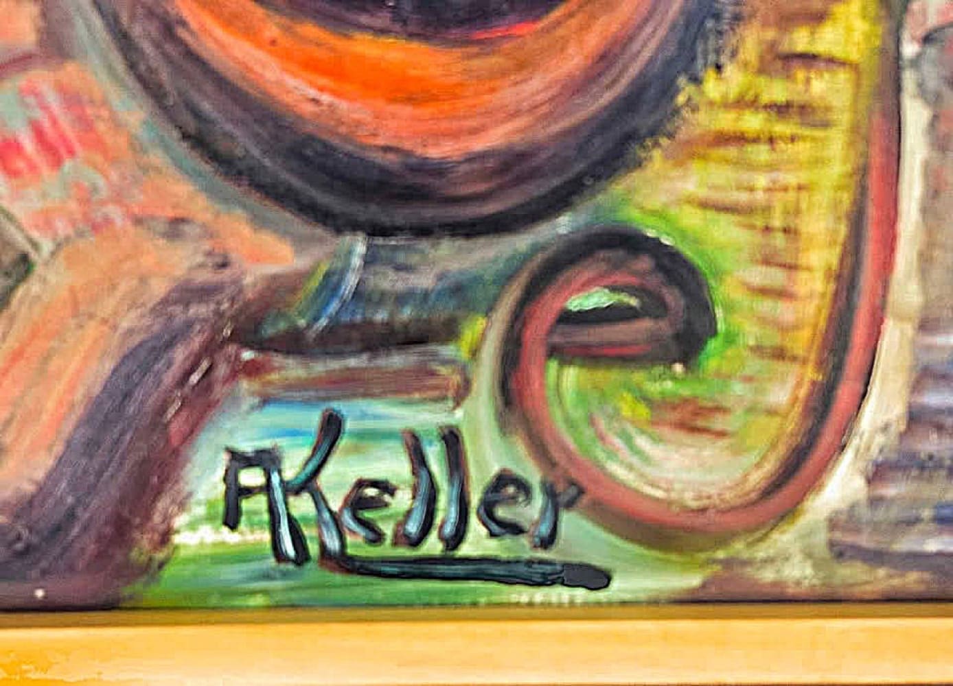 An abstract painting signed by ’A. Keller’.