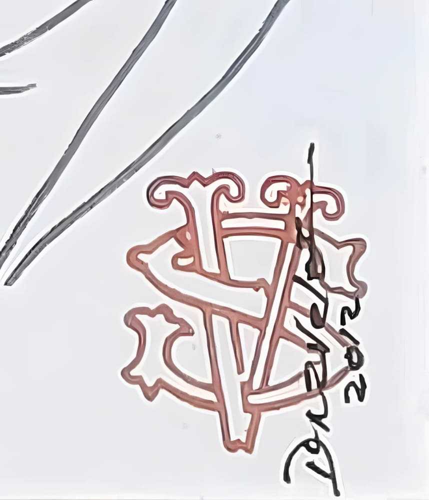 Close-up of Sergio V. Diavelez ink drawing signature and monogram detail