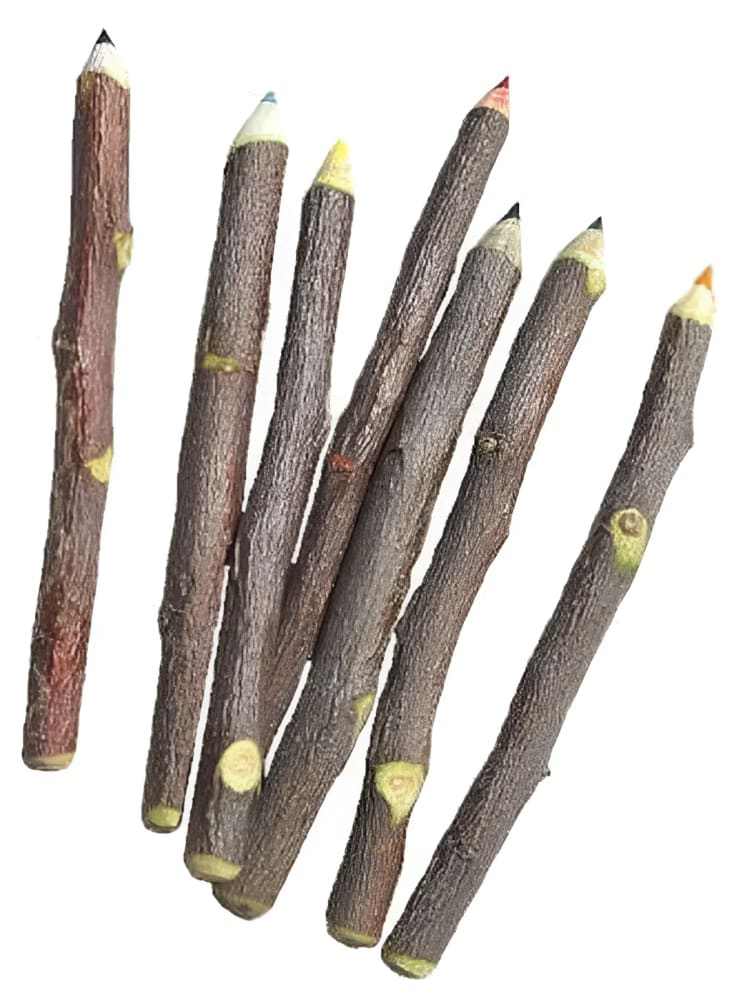 Bundle of 7 handmade Apple Pencils in mixed colors crafted from natural Winesap apple tree twigs