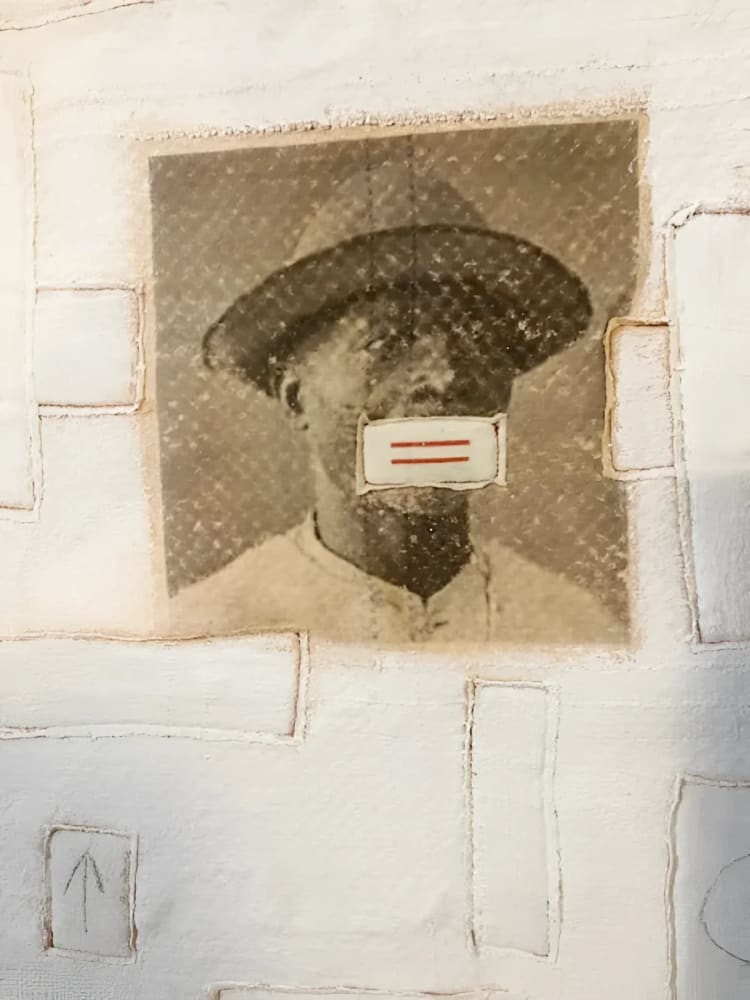Vintage portrait with equality symbol.