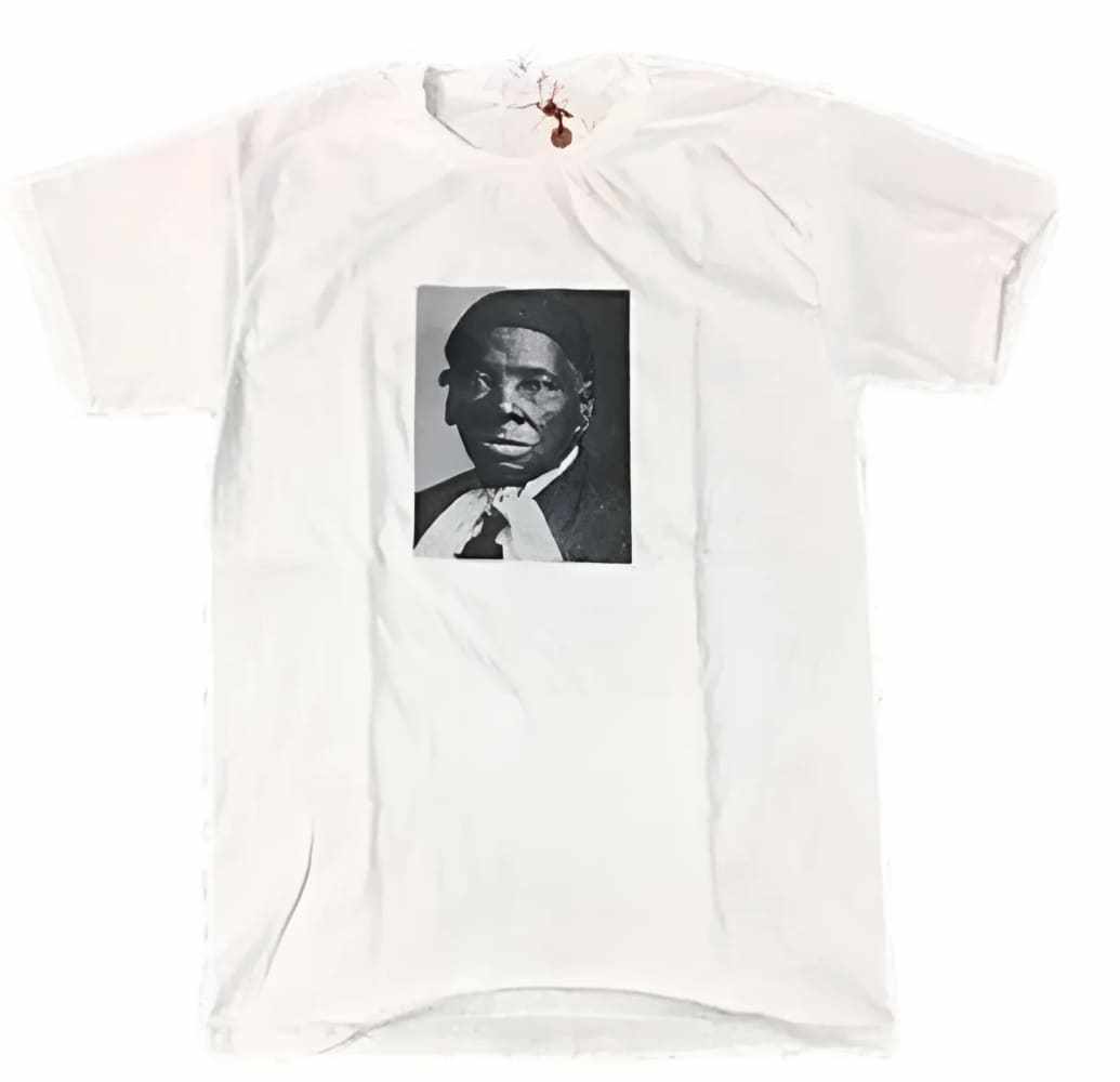 White Harriet Tubman T-shirt featuring black and white portrait, soft cotton fabric, casual fit by h.m. Peavy