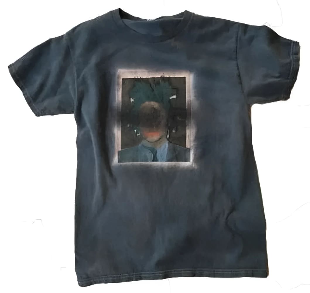 Gray t-shirt with graphic print.