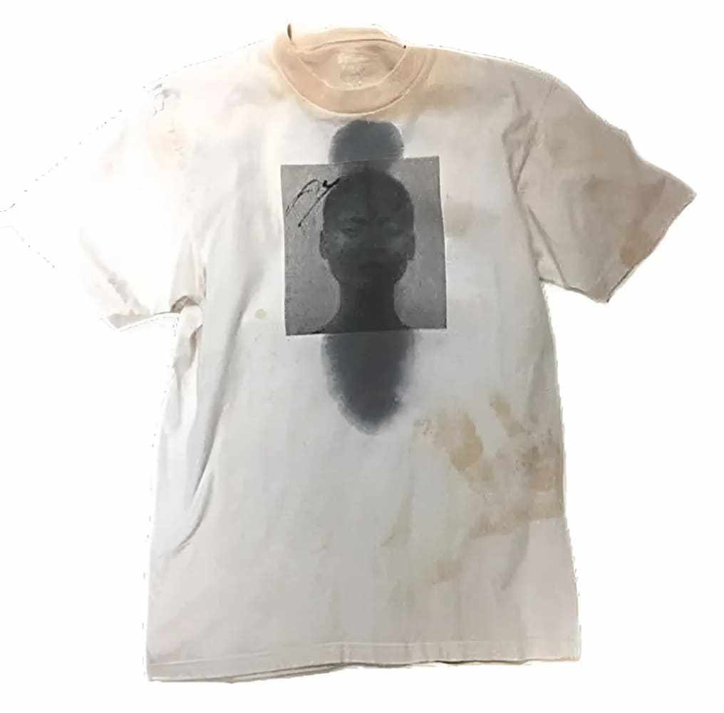 Off-white Black Woman T-shirt featuring artistic black slave woman portrait by h.m. Peavy from Black Face Project, sustainable cotton design