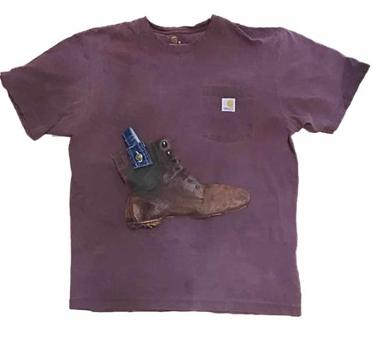 Boot Shirt prototype on an Upcycled Carhartt by h.m. Peavy - Re - psychles Vintage Shop & Art Gallery