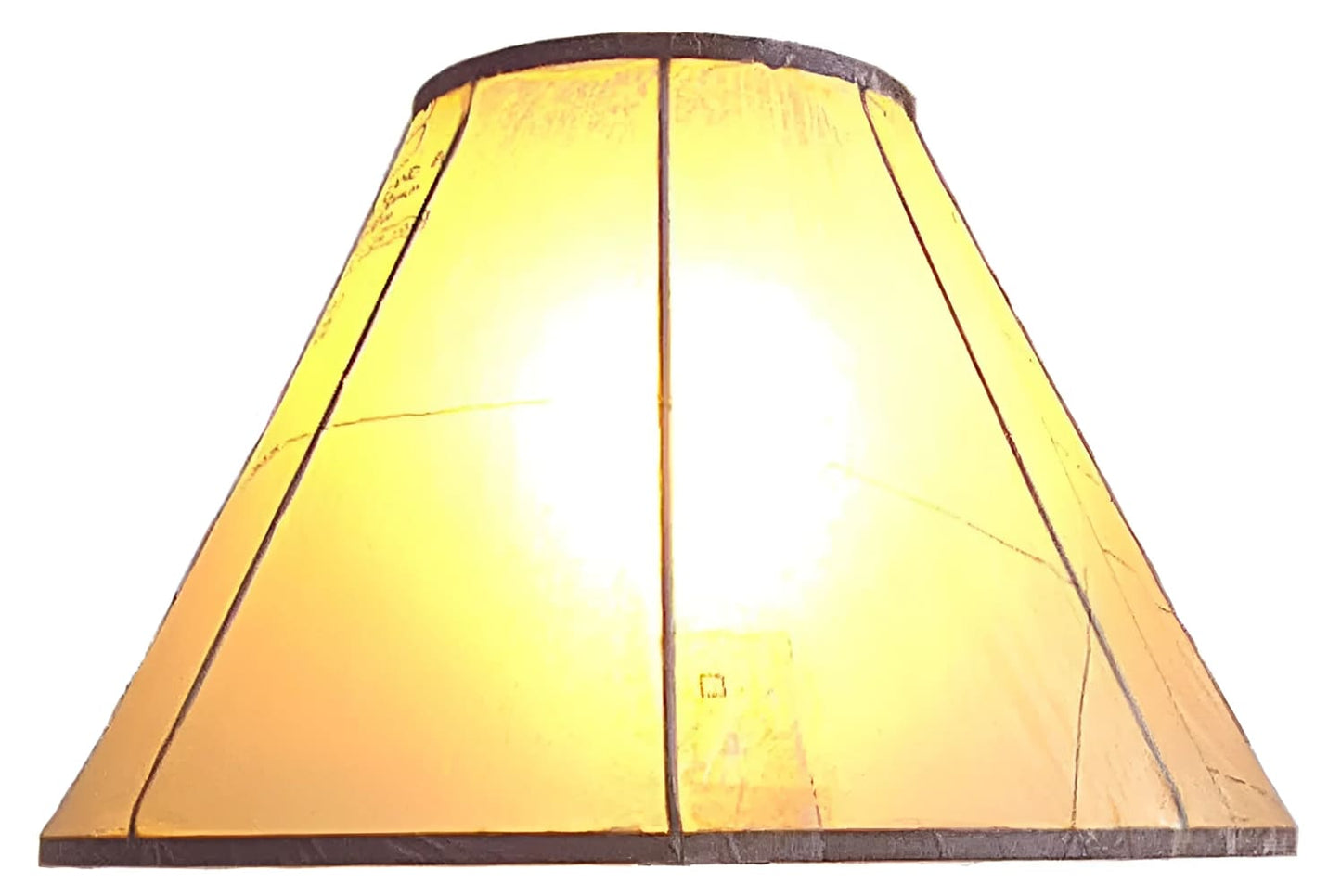 Illuminated yellow lampshade.