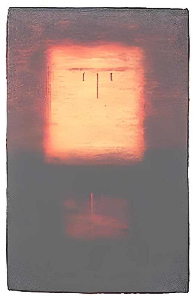 h.m. Peavy Intrusion 1984 tapestry with warm glowing abstract design on eco-friendly wool textile