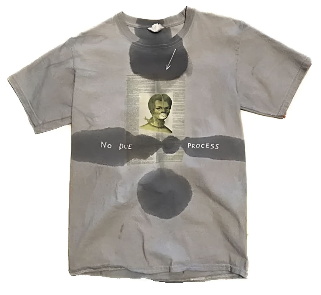 Gray t-shirt with graphic.
