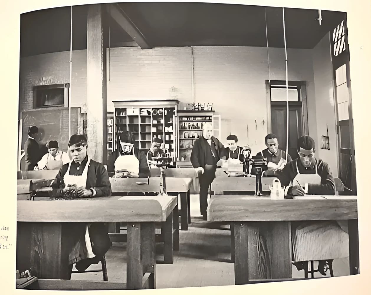 Historical classroom scene.