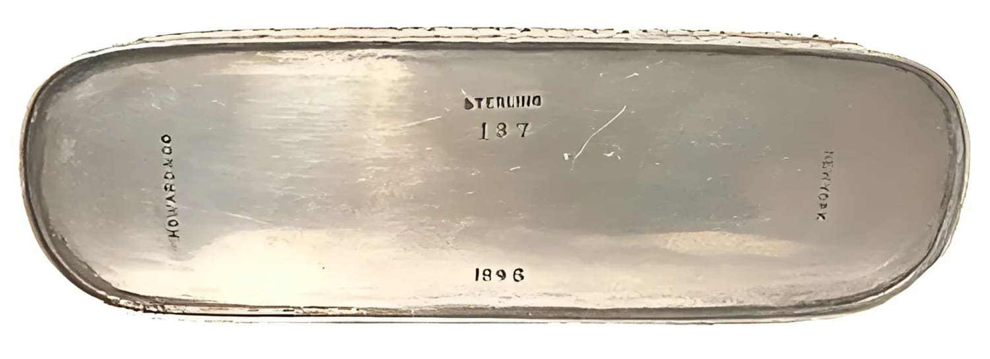 Howard & Co. 1896 sterling silver engraved heirloom keepsake box bottom view with markings
