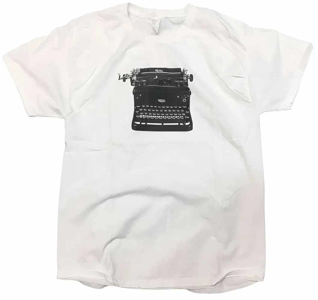 White Royal Typewriter T-shirt with vintage typewriter graphic print by h.m. Peavy