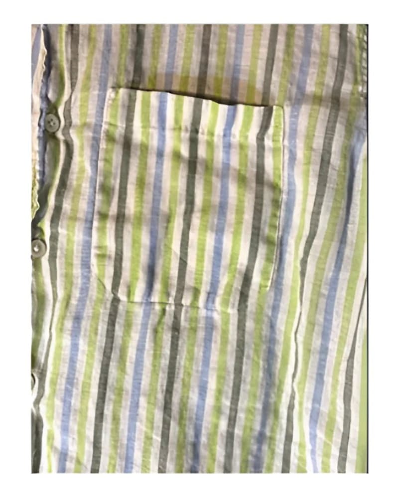 A striped linen shirt with a front pocket.