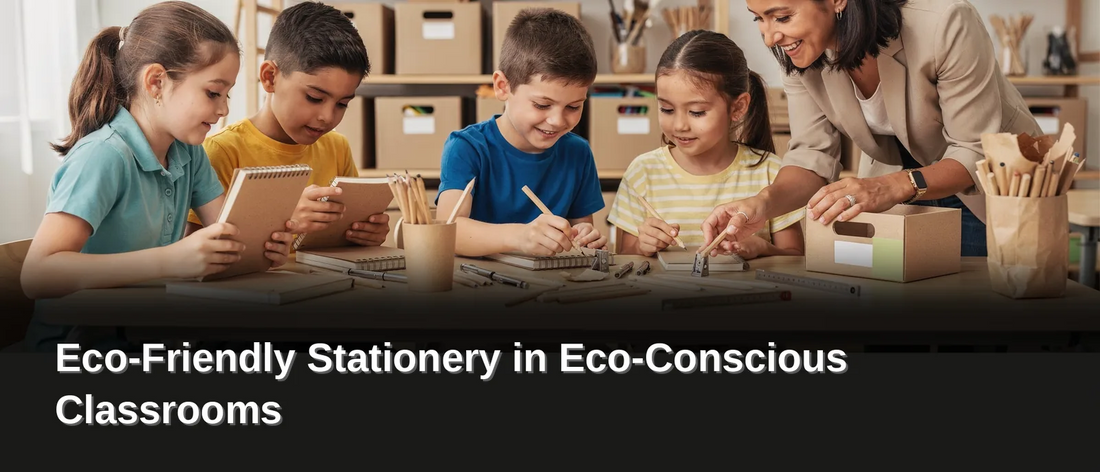 Eco-friendly stationery for classrooms uses materials that reduce waste and avoid virgin plastic. Products earn