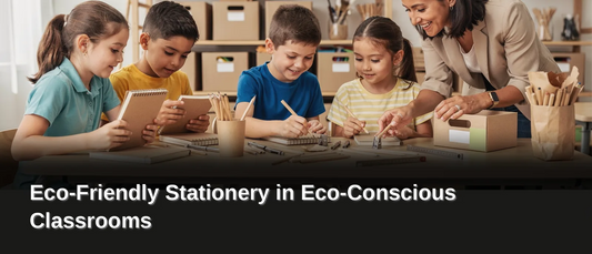 Eco-friendly stationery for classrooms uses materials that reduce waste and avoid virgin plastic. Products earn