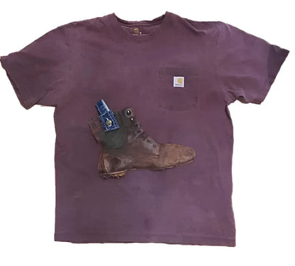 Purple Carhartt t-shirt with boot graphic.
