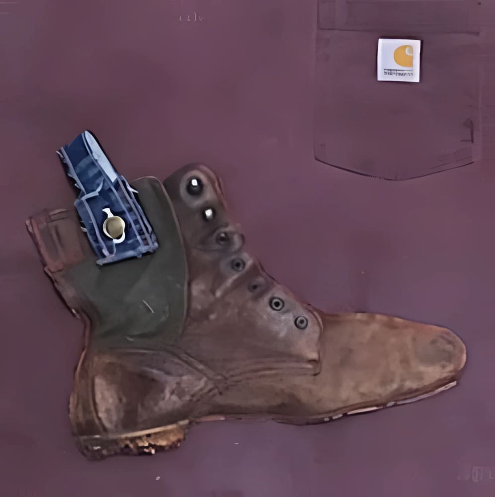 Worn brown work boot.