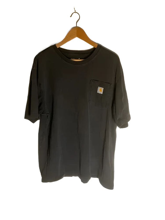 Black Carhartt t-shirt on a hanger.