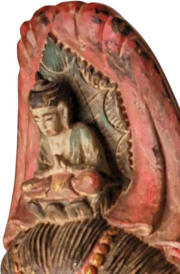 Antique Guan Yin Buddhist Goddess of Mercy Wood Carving Statue