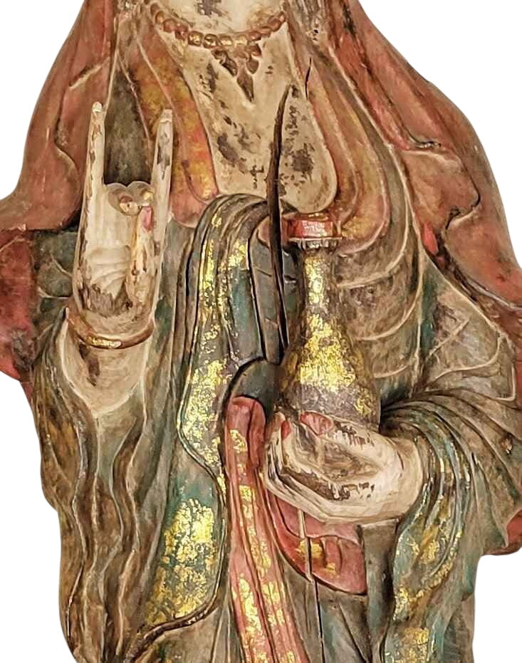 Antique Guan Yin Buddhist Goddess of Mercy Wood Carving Statue