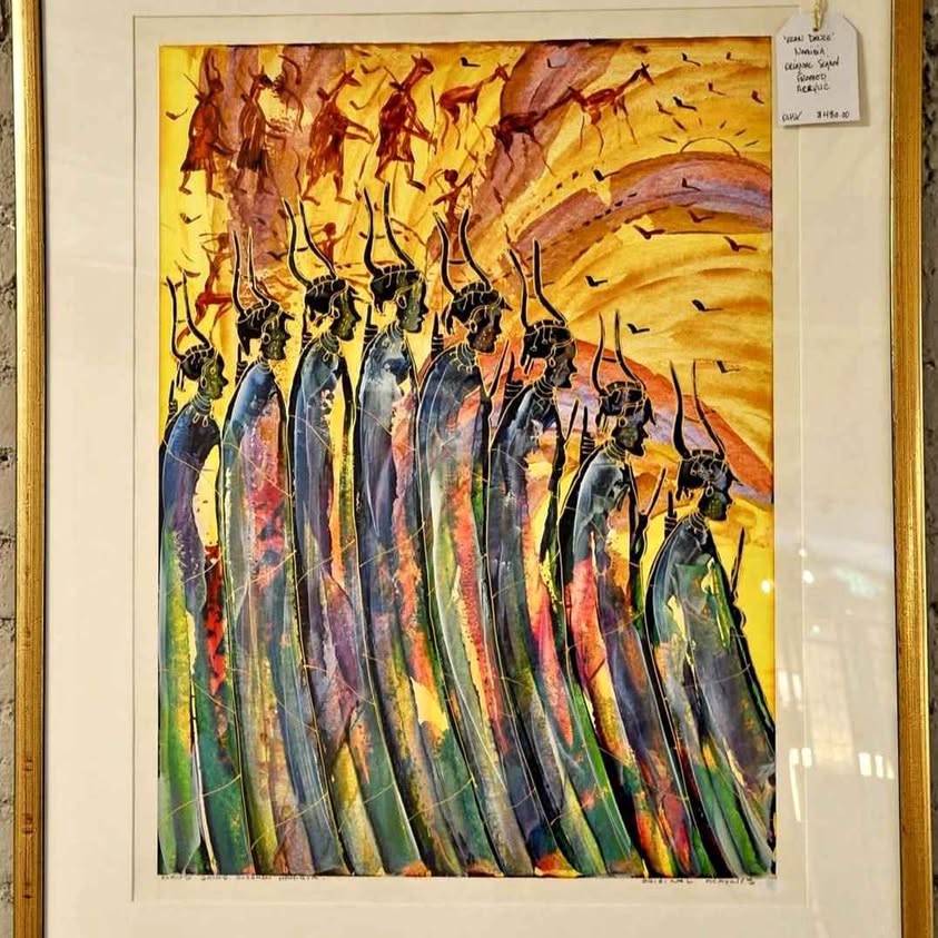 Spectacular NAMIBIA, iridescent Masterpiece depicting Abtelope warriors.